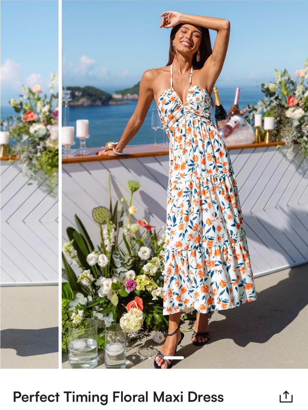 Cupshe White Maxi Dress with Orange & Blue Floral Print
